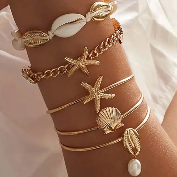 boho beach sealife theme 5 piece stackable bracelet set NEW - Picture 1 of 1